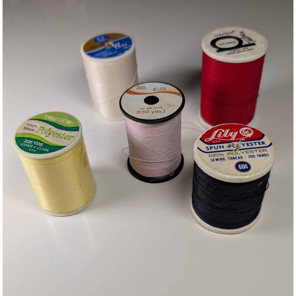 Vintage Sewing Thread Lot 5 Spools Coats Clark Lily Talon Polyester Cotton USA